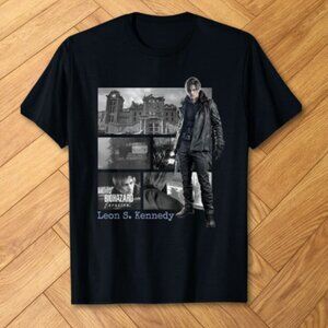 Black Resident Evil Leon Kennedy Graphic Tee Biohazard Character Shirt